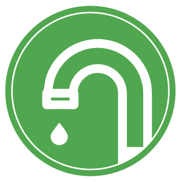 Green Circle Icon with water faucet in the center. 