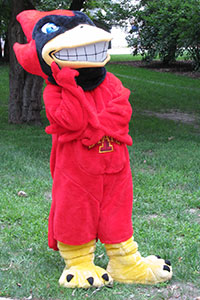 Cy, Iowa State University's mascot, standing in thought.