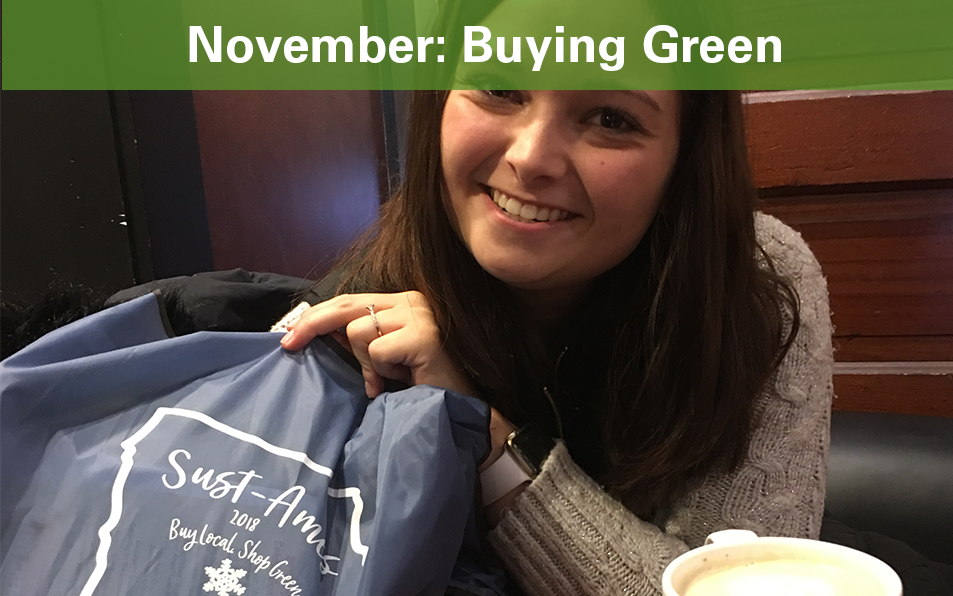 Student holding shopping bag from Buying Green Event