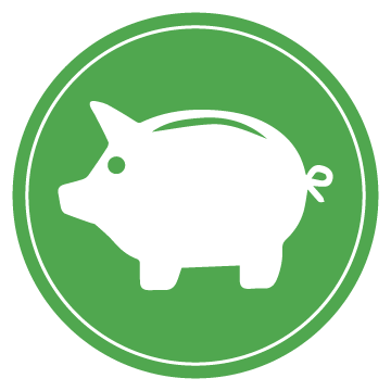 Green Circle icon with a piggy bank in the center.