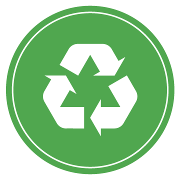Green Circle Icon with Recycling logo, three chasing arrows in center.