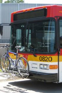 Cybus front with bicycle in fender rack. 