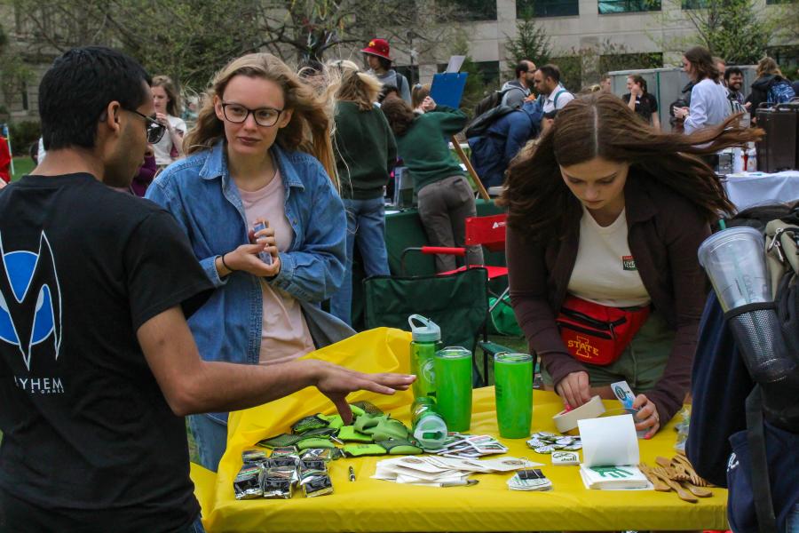 Prizes were handed out for talking with a number of tables at the earth day event. 