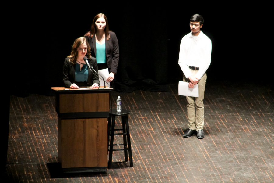 Three students had the privilege of introducing the guest speaker at the Symposium on Sustainability. 
